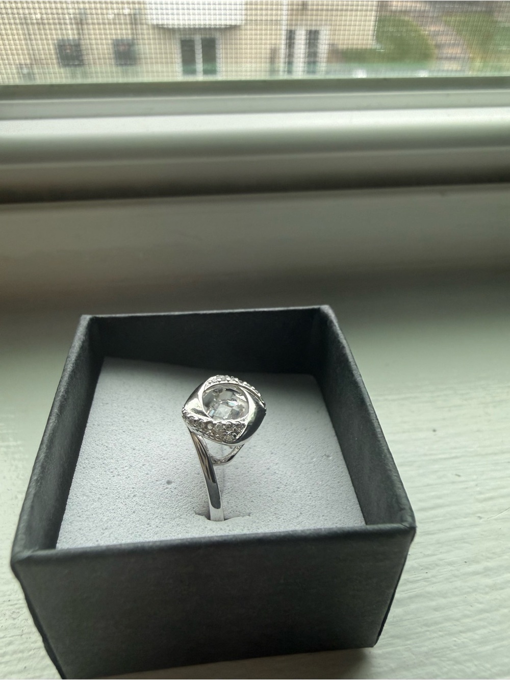 NEW! 14k White Gold Crystal Solitaire Halo Ring - Floating Center Stone - Picture 9 of 12